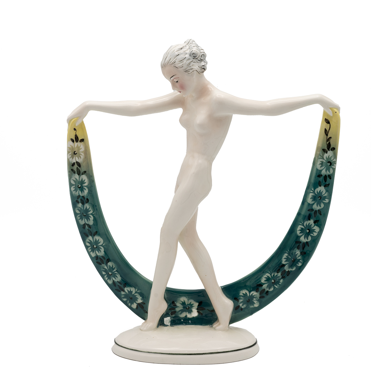 Katzhutte Hertwig & Co porcelain (Thuringia, Germany) - Dancing Woman en deshabille, circa 1930. ...