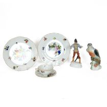 Herend Porcelain to include a figure of a Magyar soldier with sword drawn; a kingfisher figurine ...