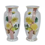 Victorian Milk Glass - a pair of Japanese influenced 19th Century hand painted baluster form opaq...