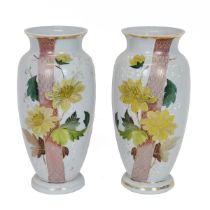 Victorian Milk Glass - a pair of Japanese influenced 19th Century hand painted baluster form opaq...