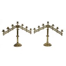 Benziger Brothers of New York - a pair of 7 branch brass candelabra with adjustable stems. Patent...