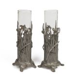 A pair of Art Nouveau Juventa pewter vases, circa 1905, depicting water nymphs or Naiads emerging...