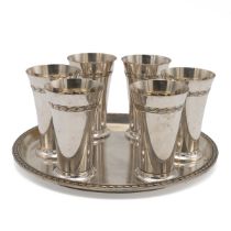 WMF (Württembergische Metallwarenfabrik) silver plated toasting set comprising six beakers, of fl...