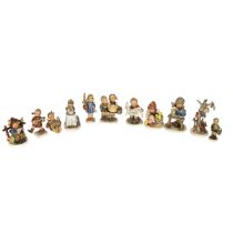 Hummel figurines to include: Little Book Keeper; Chick Girl: Happiness; To Market; She Loves Me, ...