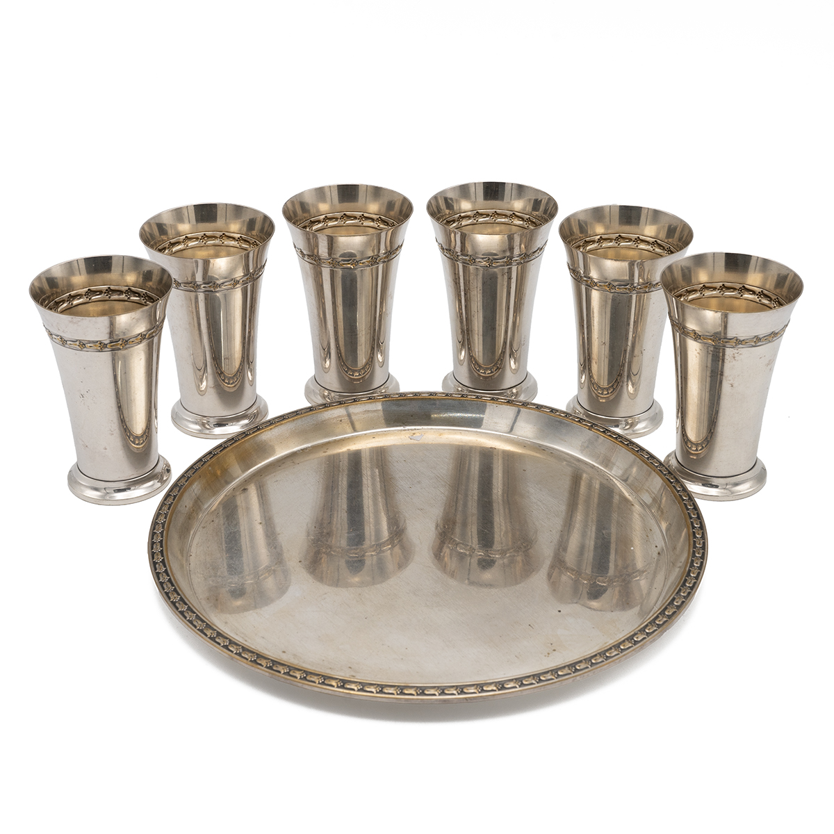 WMF (Württembergische Metallwarenfabrik) silver plated toasting set comprising six beakers, of fl... - Image 2 of 3