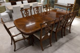 Later 20th century mahogany dining table and 8 chairs, Chippendale style chairs W 57cm, D 64cm, H...