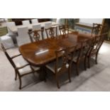 Later 20th century mahogany dining table and 8 chairs, Chippendale style chairs W 57cm, D 64cm, H...