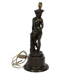 Art Deco bronze table lamp in the form of a nude leaning on a palm. Height 46cm excluding bulb ho...