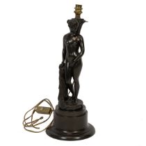 Art Deco bronze table lamp in the form of a nude leaning on a palm. Height 46cm excluding bulb ho...