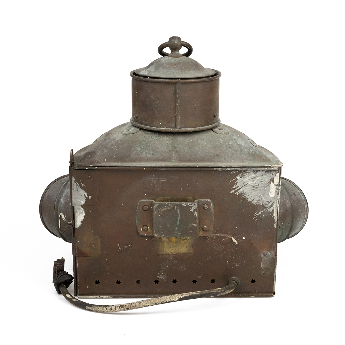 20th Century Maritime masthead style amp. Copper body with three convex glass windows marked star... - Image 3 of 3