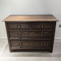 Arts & Crafts oak chest of drawers c1900. Maker label to inside of drawer for 'Charles Lowe & Son...