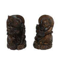 Two oriental carved hardwood figures of immortals. Height 14cm. (S)