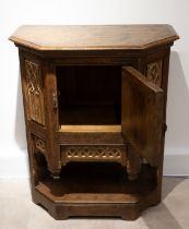 Gothic Revival oak cabinet, second half of 19th century. Medieval revivalist piece in solid oak w...