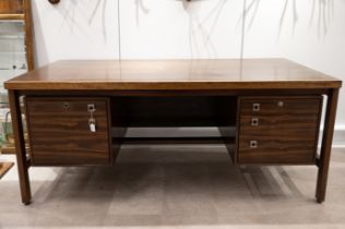 Mid Century Danish executive desk by H.P. Hansen c1960's. Rosewood with steel ring handles to the...