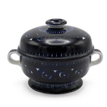 Ulla Procope for Arabia Pottery of Finland - a two handled and lidded tureen with cobalt blue geo...