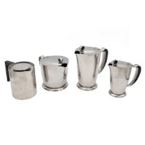 Gense (Sweden) 1960s steel, three jug set with hinged lids and bakelite inserts to handles and a ...