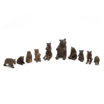 Black Forest Bears - a collection of 10 mid 20th century carved animals - mostly bears with one m...