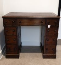 Victorian mahogany twin pedestal desk of unusually small proportions c1860's. Double knob drawers...