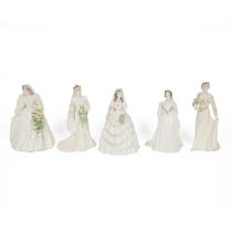 Coalport for Compton & Woodhouse - five Royal Wedding Dress limited edition figurines to include ...