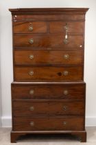 Late Georgian mahogany chest on chest, 8 drawers with brass ring handles c1830's. W 108cm, D 64cm...