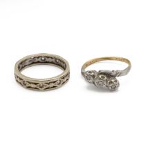 An 18ct gold and illusion set diamond ring, stamped "18ct & PLAT", 2.75 grams, along with 9ct gol...