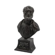 Italian School 17th Century - Bust of a philosopher, bronze with a dark patina, 25 x 11cm, base 8...