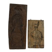 Pair 19th century biscuit moulds. Larger - single sided depicting a lady (W 18cm, H 45cm); Smalle...