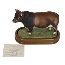 Royal Worcester limited edition (394/500) porcelain Dairy Shorthorn Bull, modelled by Doris Lindn...