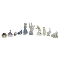 Porcelain figurines to include: Royal Crown Derby paperweights - Duckling (Gold Stopper) and Blue...