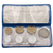 1980 scarce People's Bank Of China uncirculated seven-coin set in blue folder. Includes (1) 1980 ...