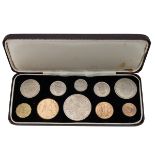 1953 Queen Elizabeth II Coronation year proof specimen ten-coin set in the original box of issue....