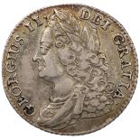 1743 silver Shilling of King George II with roses in the angles and old laureate bust (S 3702, ES...