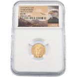 2015 USA narrow reeds error $5 gold Eagle 1/10oz coin graded MS 70 First Releases by NGC. Obverse...
