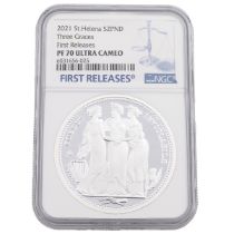 2021 Three Graces St Helena issue 2oz £2 silver proof coin graded PF 70 Ultra Cameo First Release...
