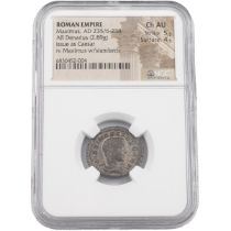 235/6-238 AD Maximus silver AR Denarius, issued as Caesar, graded Ch AU by NGC. Obverse: bare hea...