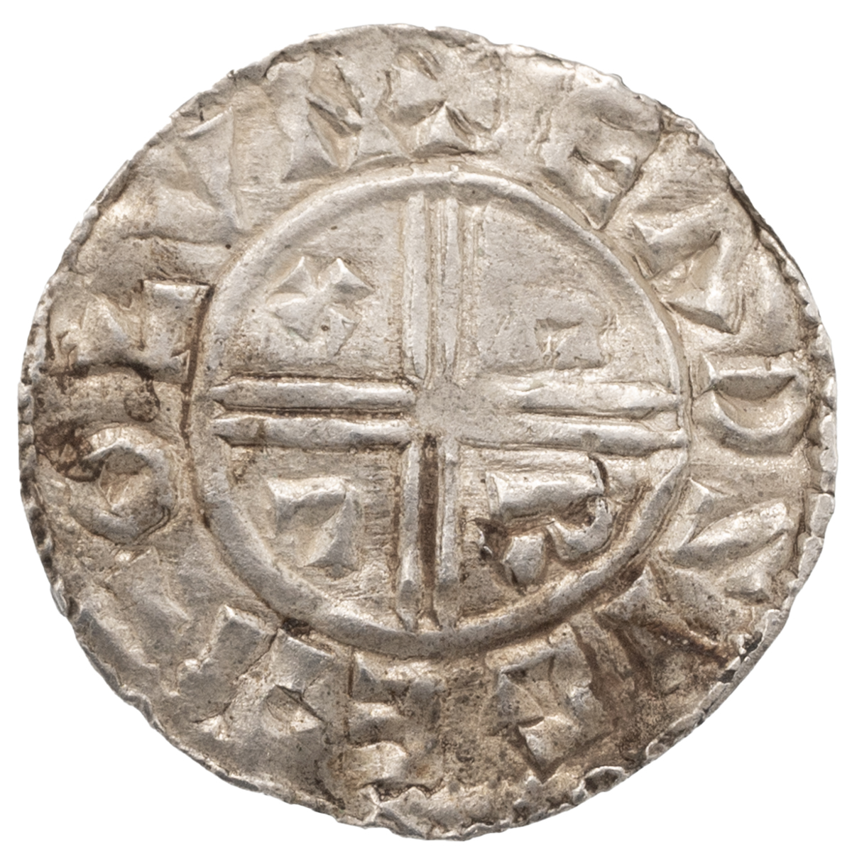 978-1016 Æthelred II silver Penny, Eadsige on London, crux type (S 1148, North 770). Obverse: bar... - Image 2 of 2