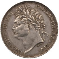 1821 King George IV silver Sixpence with Pistrucci portrait and first reverse design (S 3813). Ob...