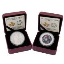 Two (2) Royal Canadian Mint Royal Family $20 fine silver proof collectors coins. Includes (1) 201...