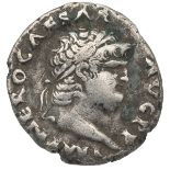 54-68 AD Nero silver AR Denarius, mint of Rome (RIC 67). Obverse: right facing laureate bust with...