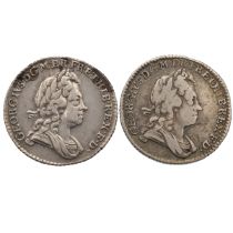 Two (2) 1723 South Sea Company silver Sixpences from the reign of King George I (S 3652). Include...