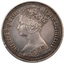 1879 Queen Victoria 'Gothic' Florin with no WW initials, possibly dies 5 + B (S 3898B). Obverse: ...