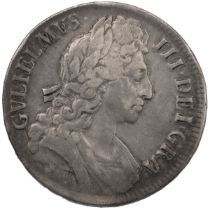 1696 King William III silver Crown with third bust and unbarred 'A' in 'GRA' (S 3472, Bull 1004)....