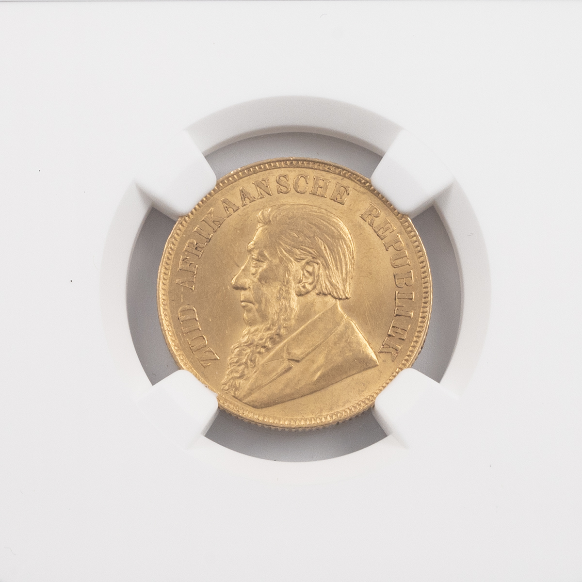 1898 South Africa Z.A.R. 22-carat gold Pond coin graded MS 62 and sealed in holder by NGC. Obvers... - Image 2 of 4