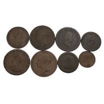 Eight (8) Isle of Man Georgian and Victorian copper coins and a Manx token. Includes (1) 1786 Pen...