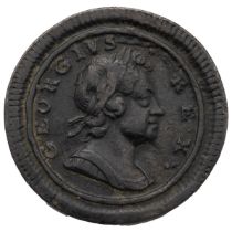 1722 King George I second issue copper Farthing (S 3662). Obverse: laureate and cuirassed bust by...