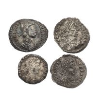 Four (4) collectable Roman silver AR Siliquas of Emperors Gratian, Julian, and Honorius, one unid...