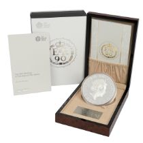 2016 90th Birthday of Her Majesty the Queen 1kg silver proof Royal Mint kilogram coin. Obverse: J...