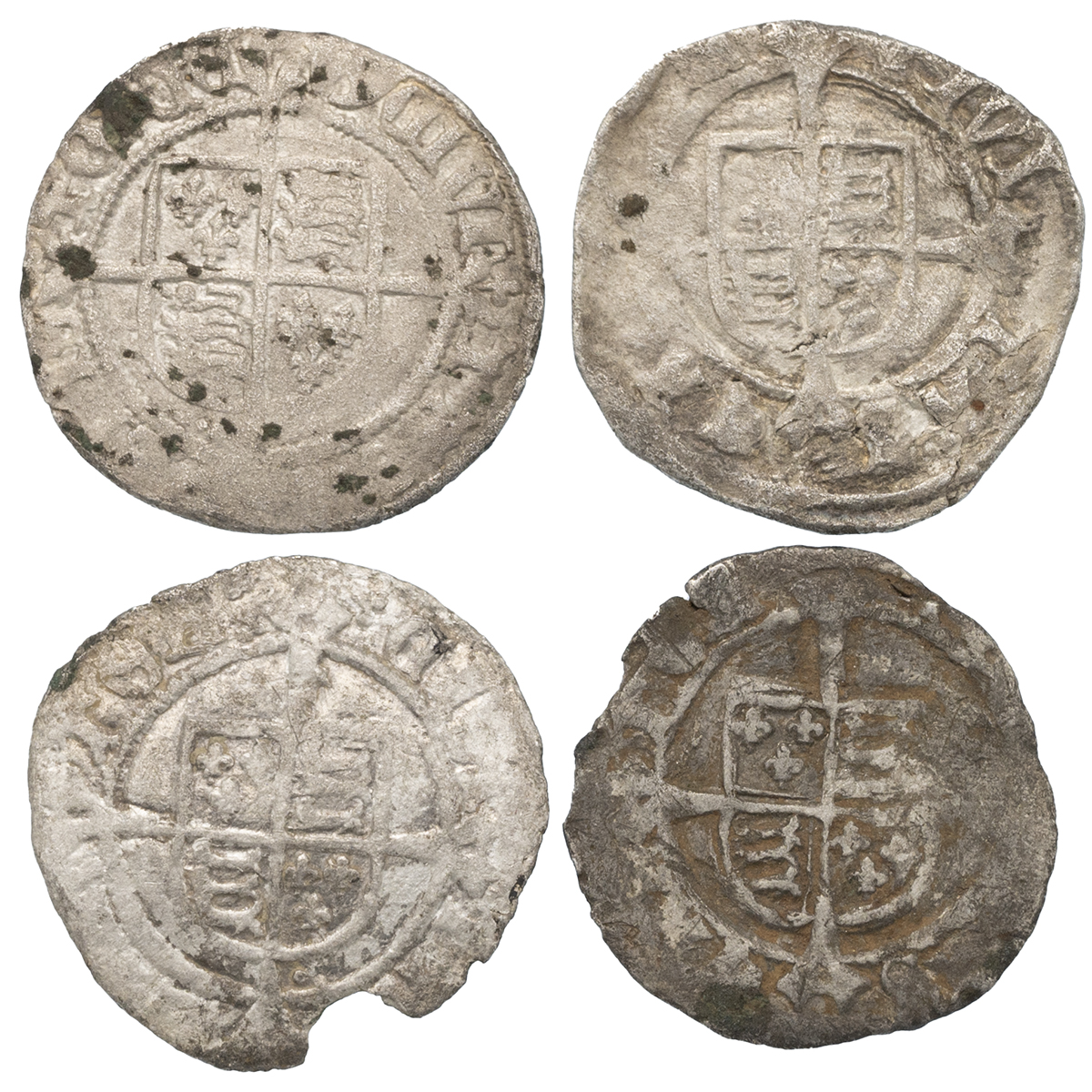 Four (4) 1544-1547 King Henry VIII third coinage debased silver Halfgroats in good grade for the ... - Image 2 of 2