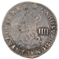 1660-1662 undated third issue King Charles II late hammered Fourpence (S 3324). Obverse: crowned ...