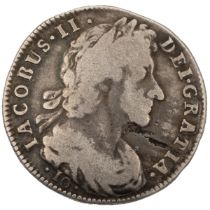 1687 King James VII rare Scottish silver Ten Shillings coins (S 5641). Obverse: laureate draped b...